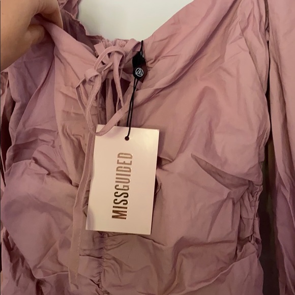 NWT Puff sleeve rouged lace up mini dress - Picture 2 of 4